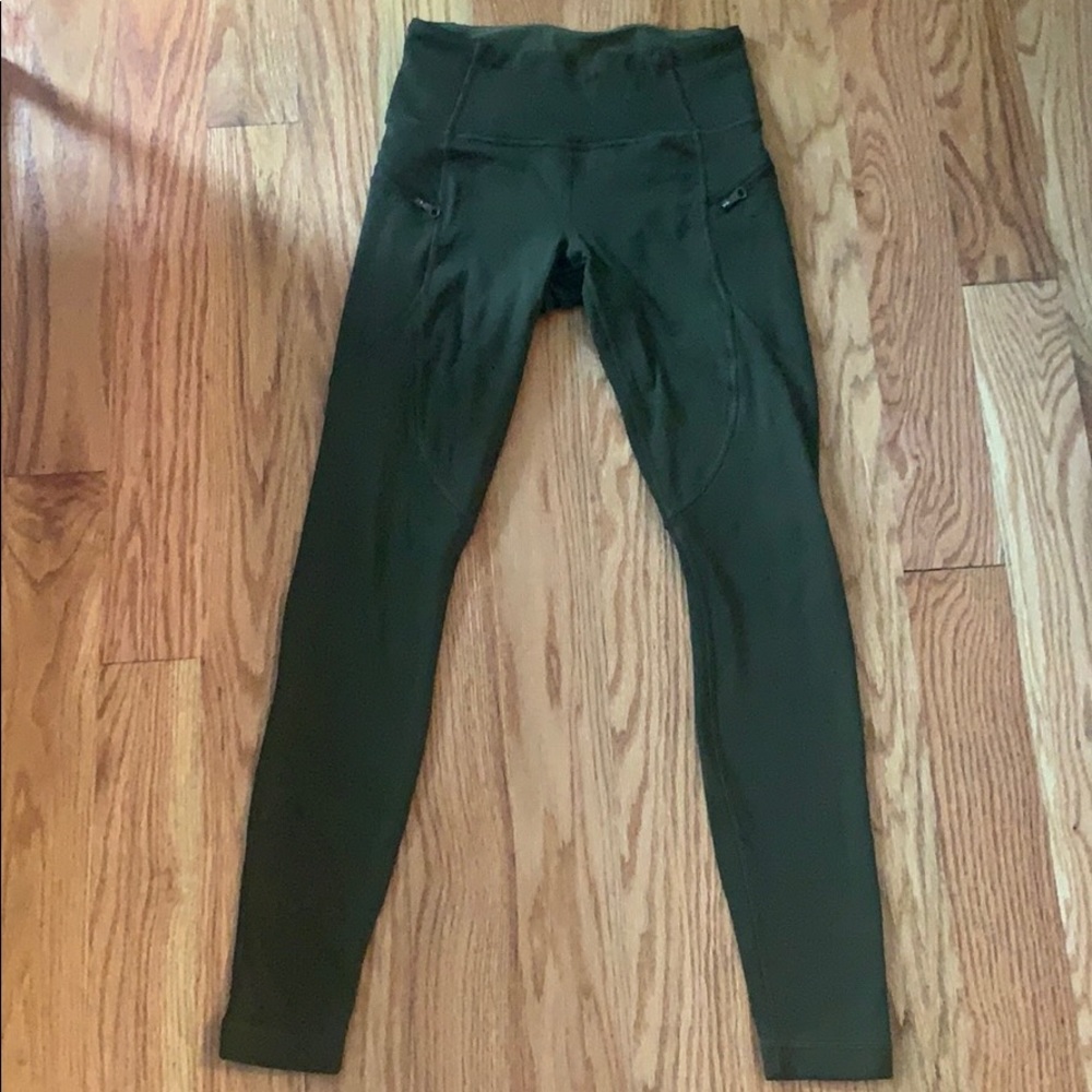 Lulu Lemon hunter green high rise fleece leggings